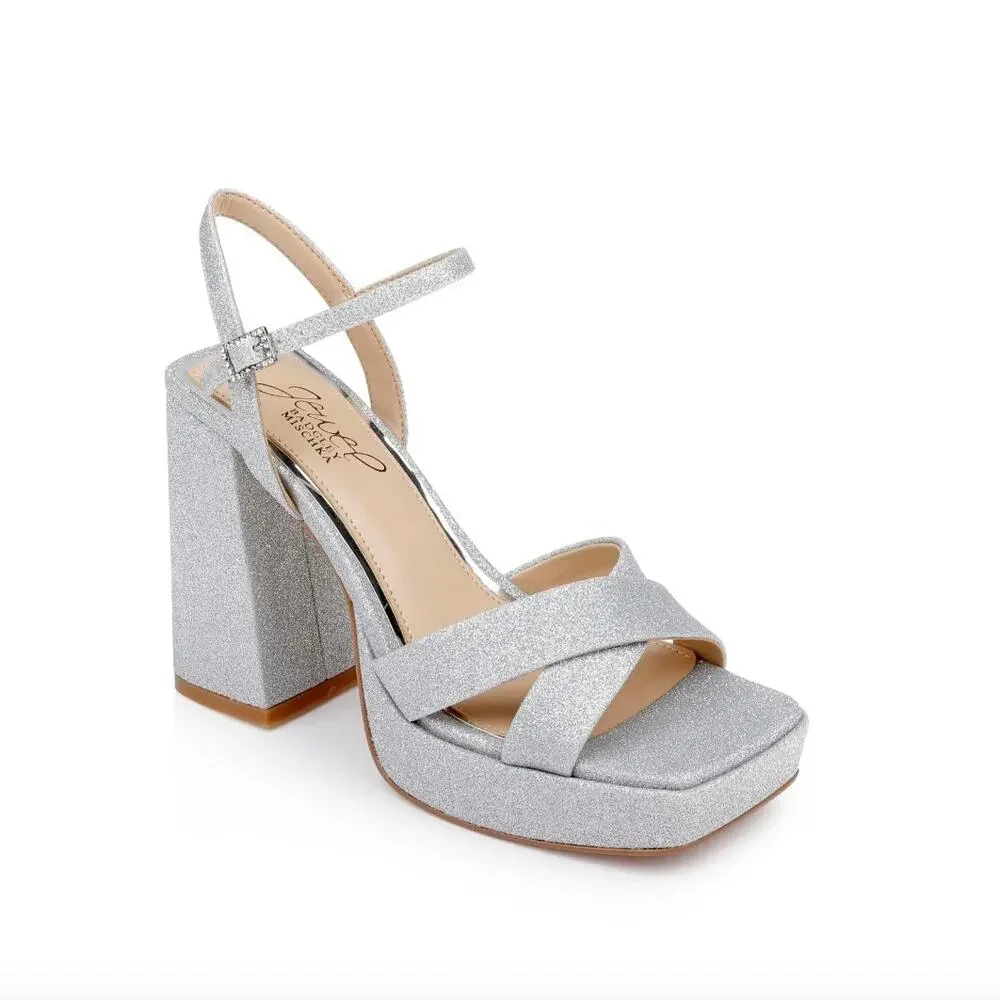 Jewel Badgley Mischka Rainbow Chunky Platforms 9 Silver Glitter JW4628 NWT‎ $129